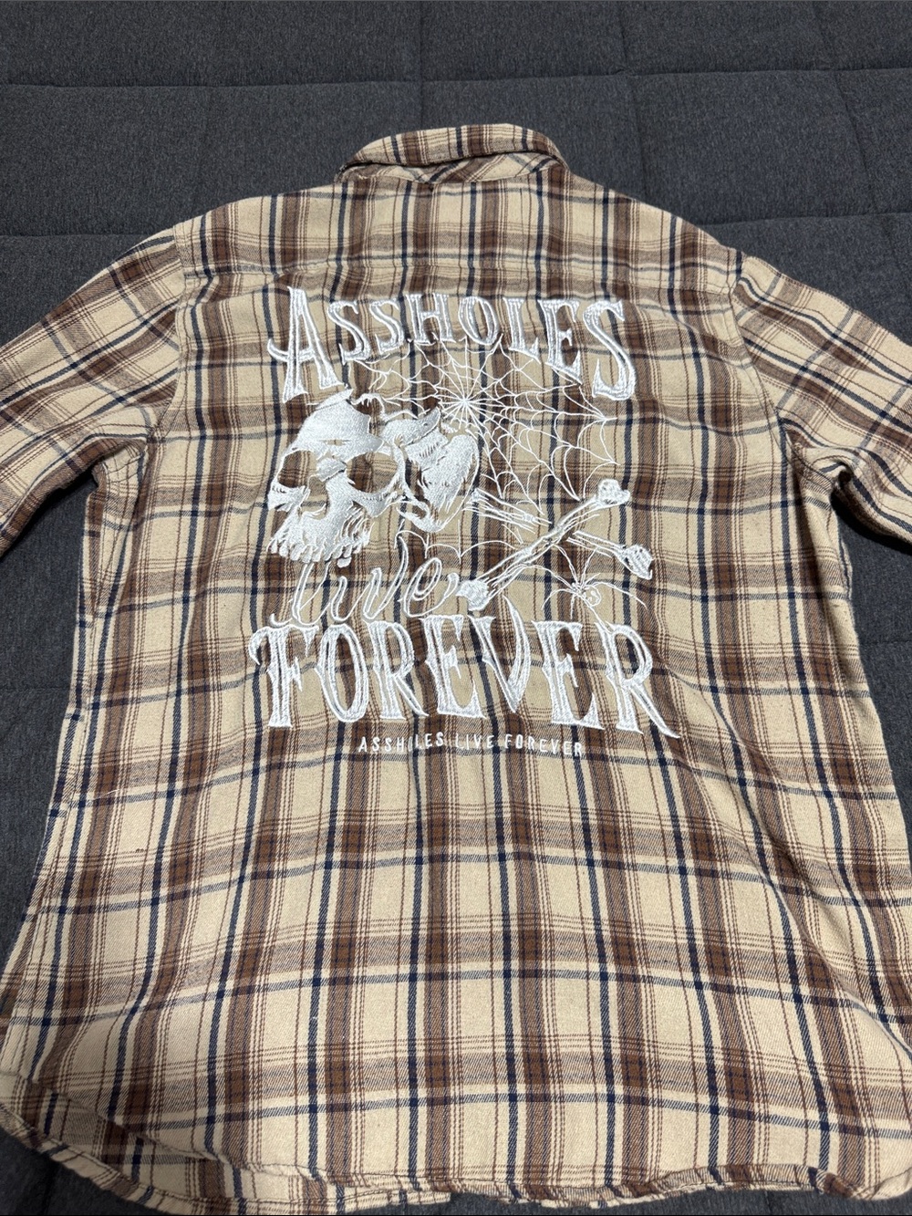 Assholes Live Forever ALF Plaid Flannel Long Sleeve Shirt Large - Good Used Cond
